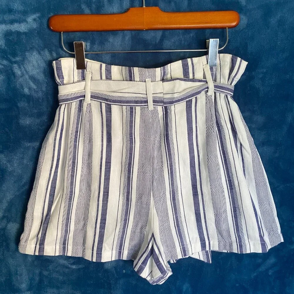 New size 10 Parker Kirby Aquarius shorts blue/white striped tie high waist $148‎